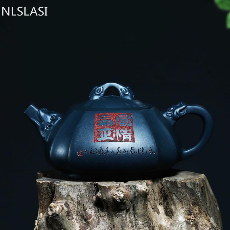 Yixing High-end Tea Pot Famous Handmade Purple Clay Teapot Raw Ore Azure Mud Home Kettle Chinese Tea Ceremony Collection 290ml