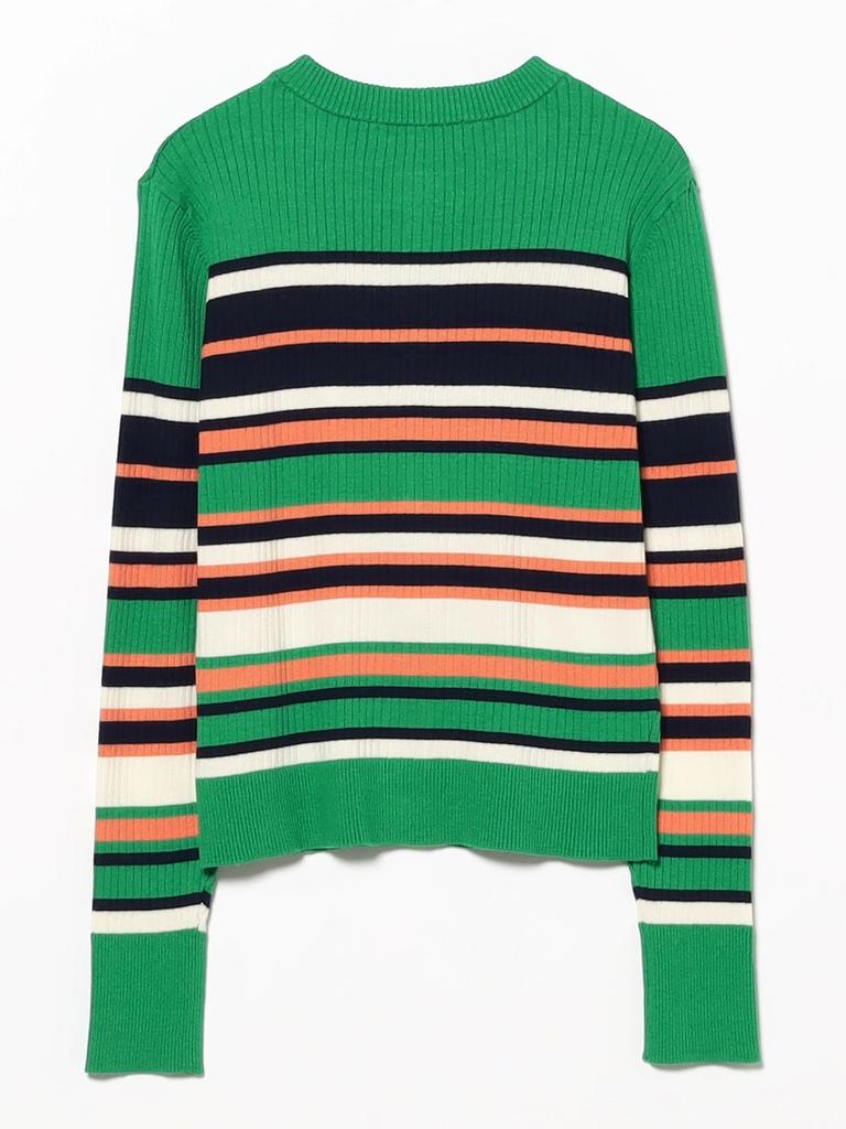 B:MING LIFE STORE by BEAMS Women's Large/Small Knit Multi-Border Cardigan, Green, One Size