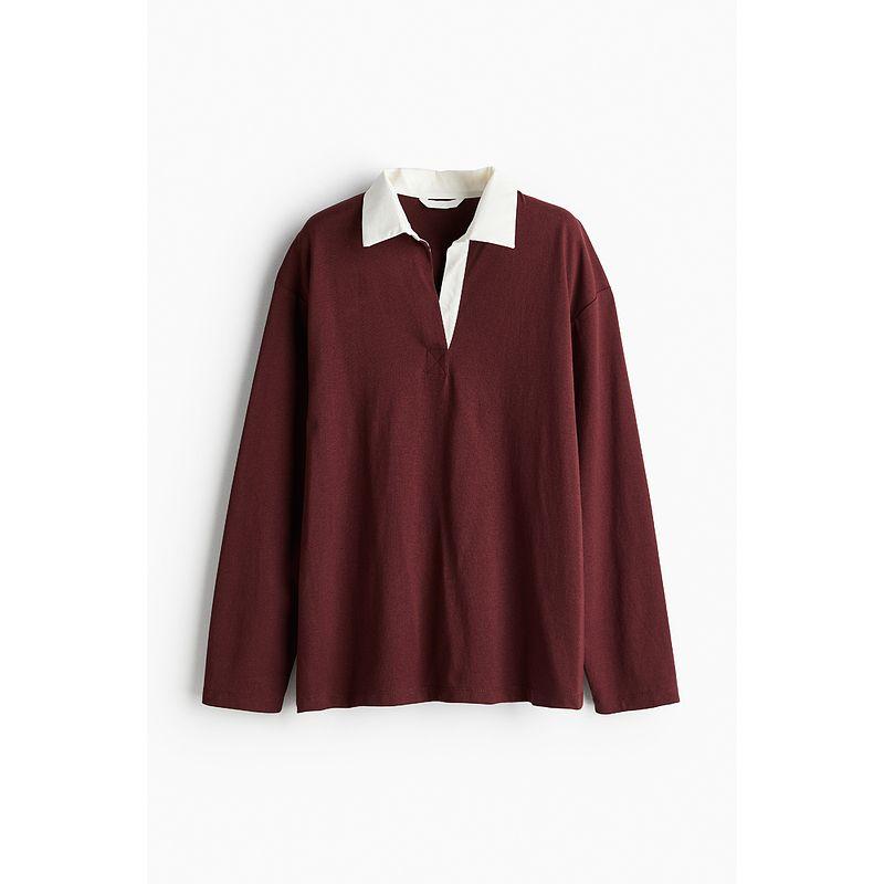 

HM Women s T-shirt Autumn Ladies Casual Fashion Loose Version Long Sleeves Polo Collar Tops 1238509 Burgundy 160/88