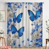 Flat Printing Scene Curtains Blue Butterfly Flower Fabric Without Electricity Birthday Party Perfect Home Wall Yard Set Of 2 Made Polyester