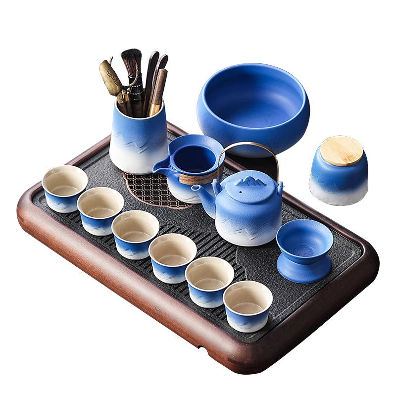 Light luxury gradual change coarse pottery kung fu tea set business office home travel teapot simple light luxury