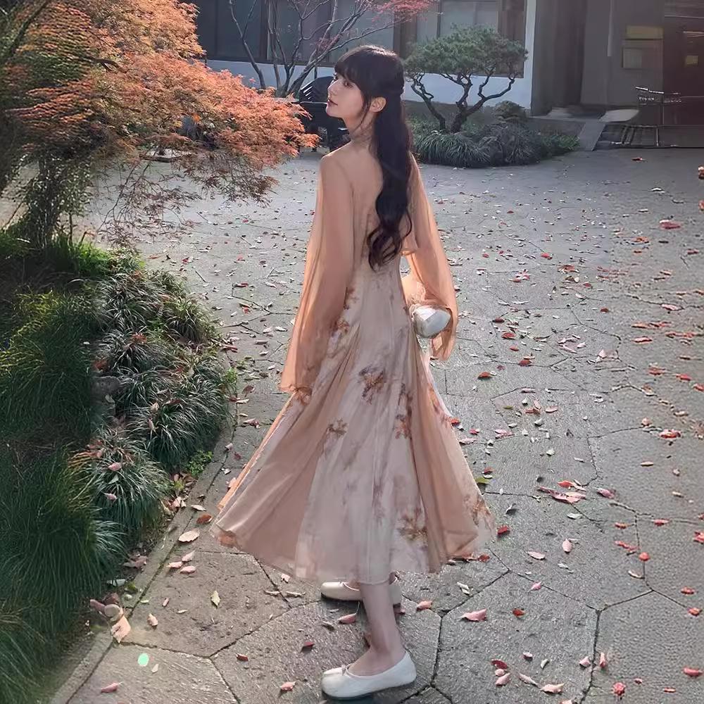 Retro Chinese Cheongsam Summer Dress & Sun Protection Cardigan Set for Women