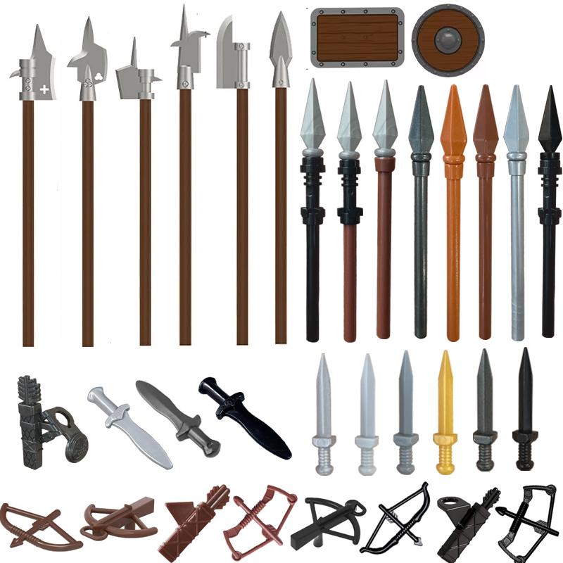 MOC Medieval Building Blocks Character Parts Model Toy Castle Knight Soldier Sword Bow Armor Shield Spear Piercing Parts Bricks