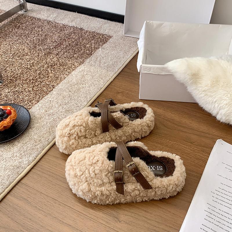 Leopard print fluffy shoes 2025 autumn and winter new thick-soled outer wear versatile fashion warm and height-increasing plush cotton slippers