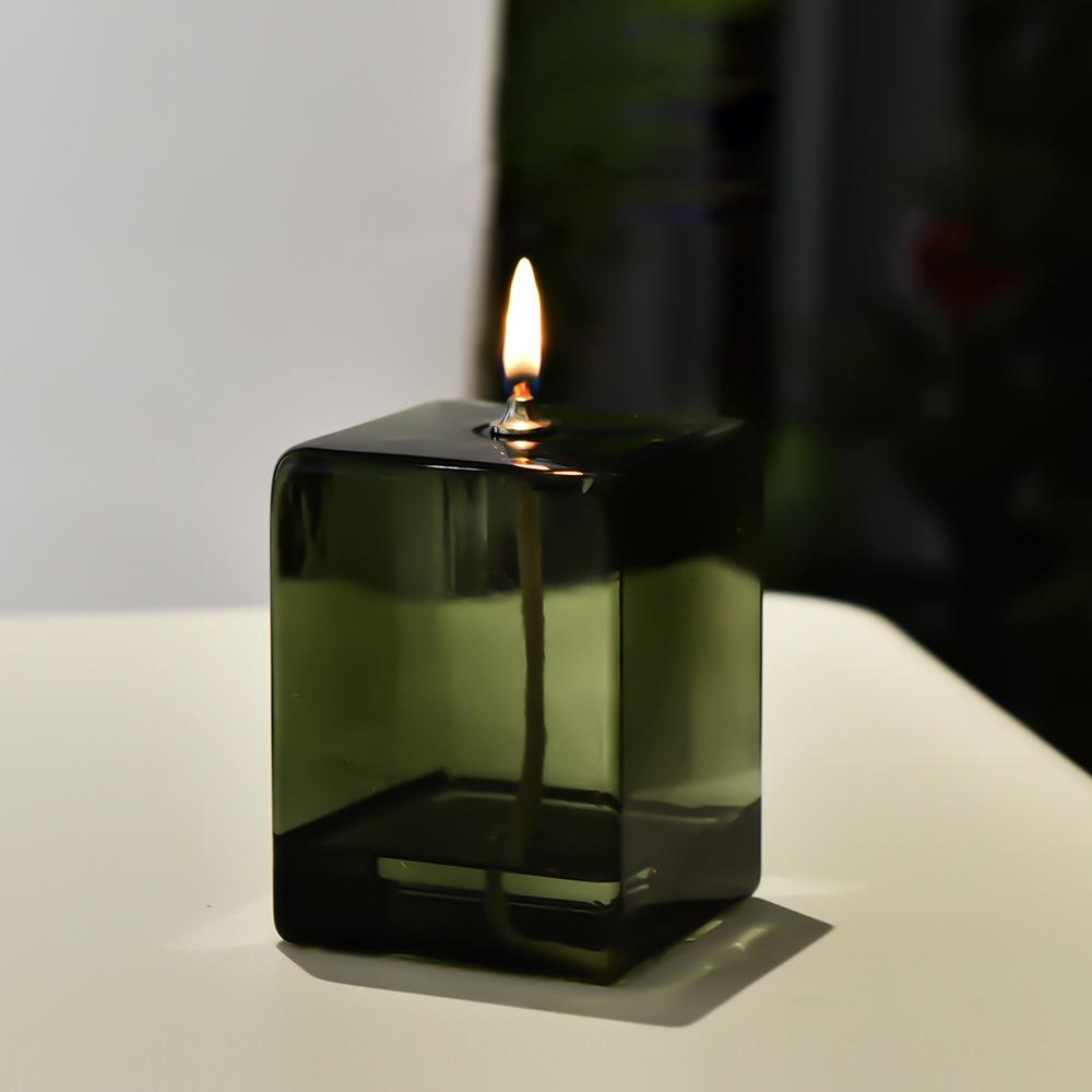 Creative Colored Square Glass Oil Lamp Desktop Smokeless Pastry Oil Lamp European Modern Home Tables Centerpieces Decoration