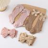2Pcs Baby Girl Fall Outfit Vintage Cable Knit Stockings With Bow Headband Solid Spanish Socks Hair Accessories For 0-12 Months