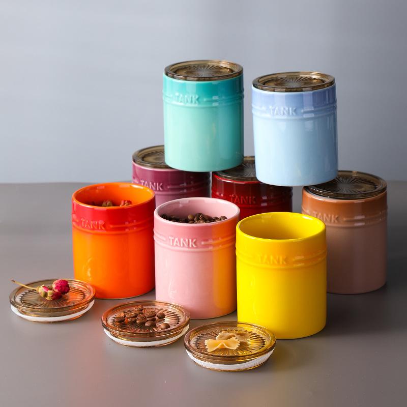 Colorful Ceramic Storage Tank Creative Household Kitchen Grains Coffee Flower Tea Candy With Lid Storage Box Sealed Jar