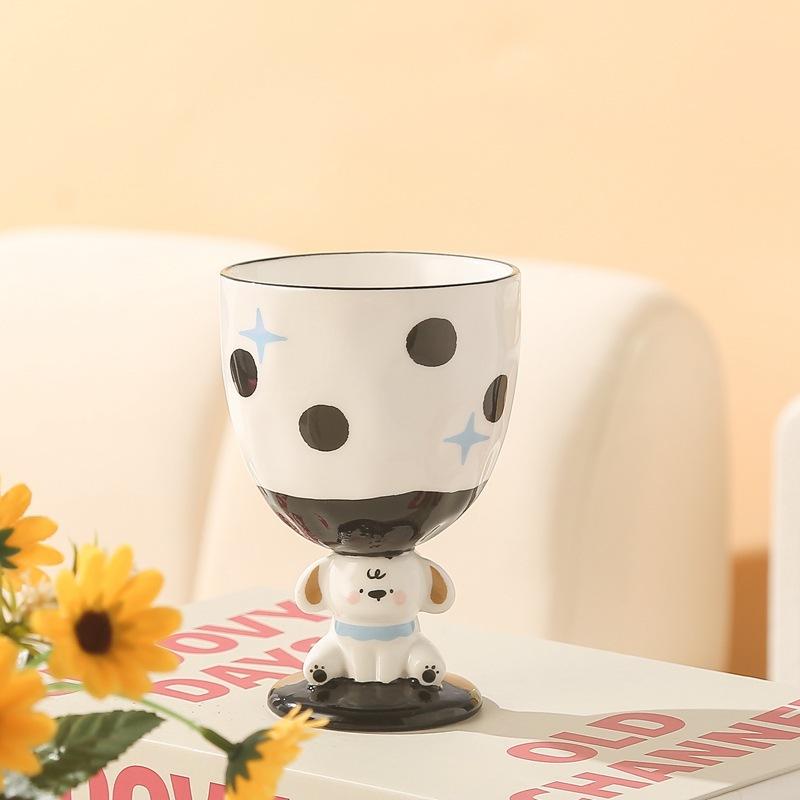 Cute Hand Painted Three Dimensional Puppy Goblet Souvenir High Looking Ceramic Mug Birthday Gift Water Cup for Girls
