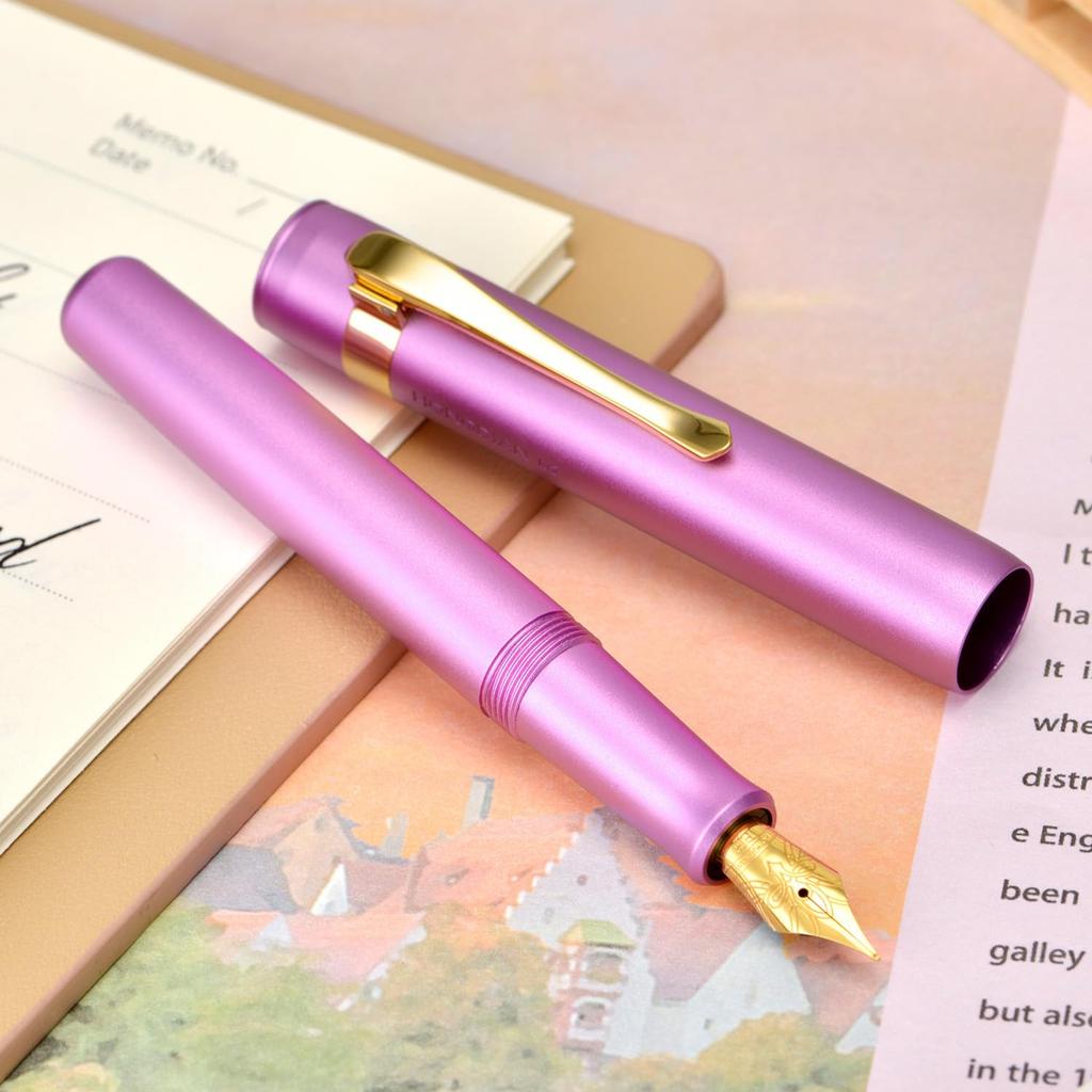 Hongdian M2 Mini Fountain Medium Soft Slim Pocket Travel Pen Pen, Purple, Nib, Nib, Aluminum,