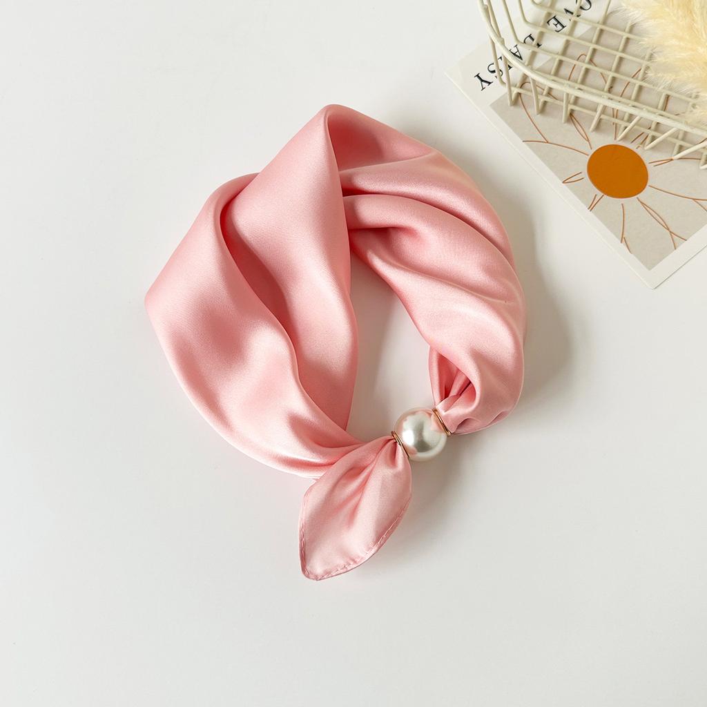 Print Scarf Silk Pearl Buckle Chain Female Lazy Thin Magnetic Collarbone Pendant Wraps Handkerchief Designer Woman Neck Scarf