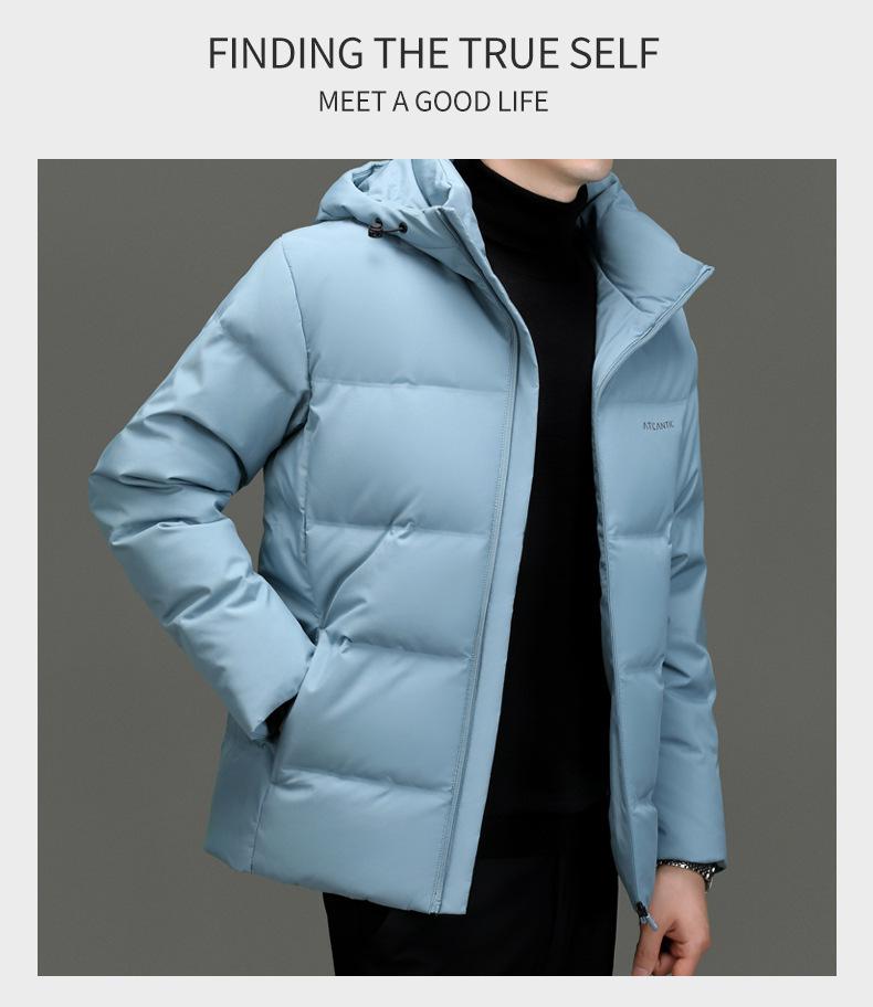 Men's Gradient Color Hooded Down Jacket - Winter Casual, Warm, Thickened Outerwear for All Ages
