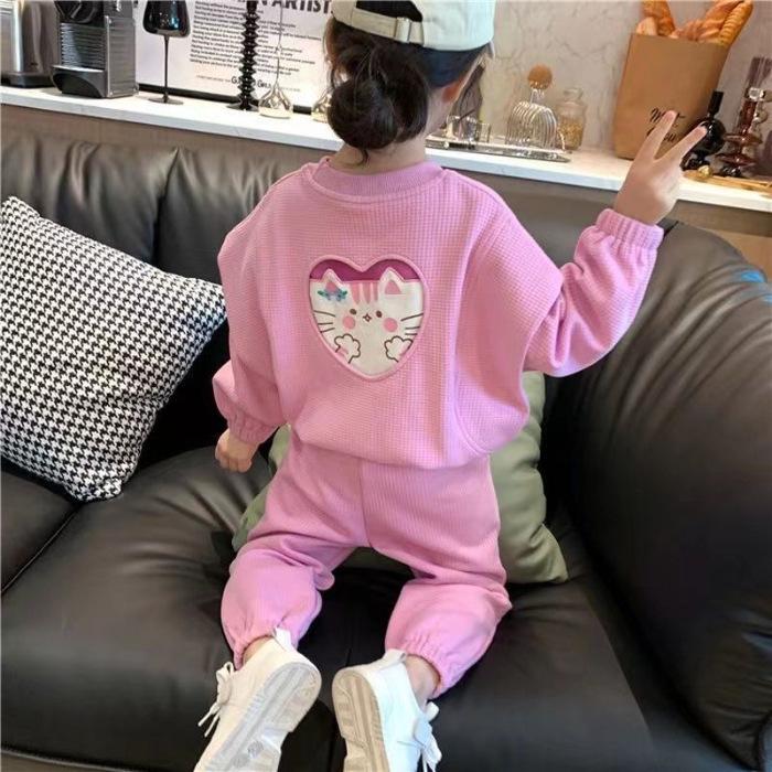 Girls' Cartoon Letter Two-Piece Set: Cute and Stylish Spring/Autumn Top & Pants for Kids
