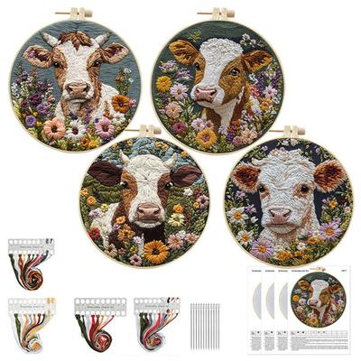 Punch Needle Stickset, Cartoon Highland Cow, DIY Stickset mit Hoop, Punch Needle Starter Craft Kit für Erwachsene und Kinder