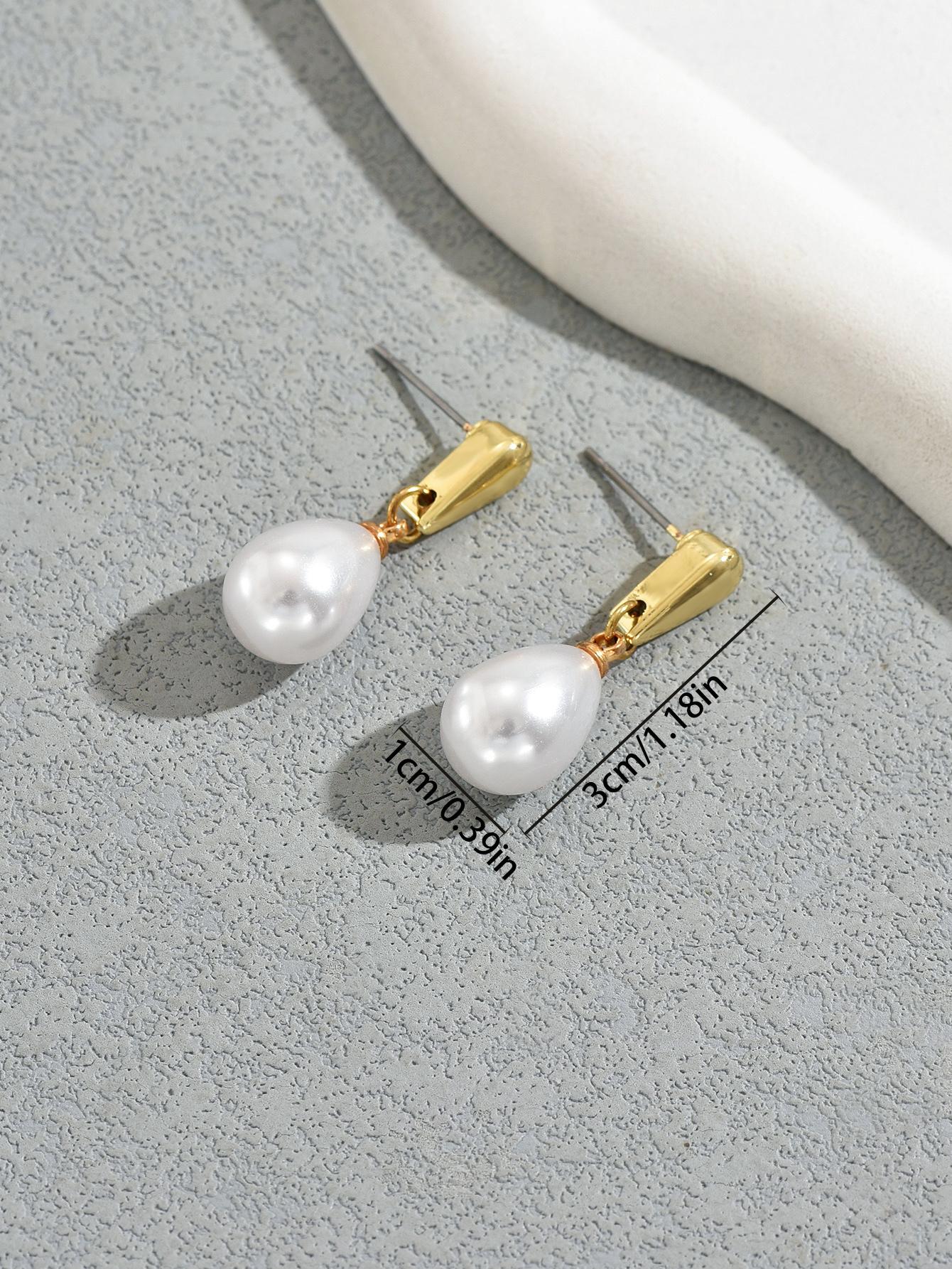 

Teardrop Imitation Pearl Earrings Gold Color Detailing Chic Versatile Tiny Dangle Earrings Women s Fashion Wedding Jewelry