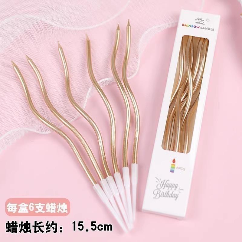 Cake Decoration Plugins, Ornaments, Vintage Curved Candles, Birthday Parties, Baking, Five Colors, Electroplating, Curved Candles