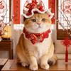 Red Chinese Style Pet Scarf Cartoon New Year Cat Headwear Winter Dog Cap Cat Collar  Pet Costume
