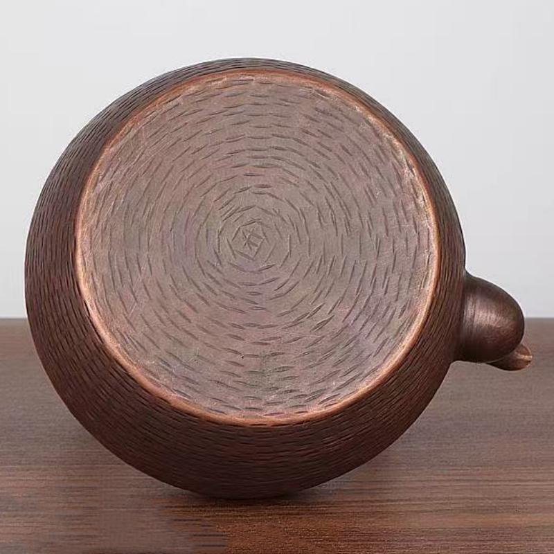 Vintage Large Size Copper Coffee Pot,Hammer Texture Weave Handle 1500 Ml Heat Resistant Filter Water Kettle,Handcrafted Teapot