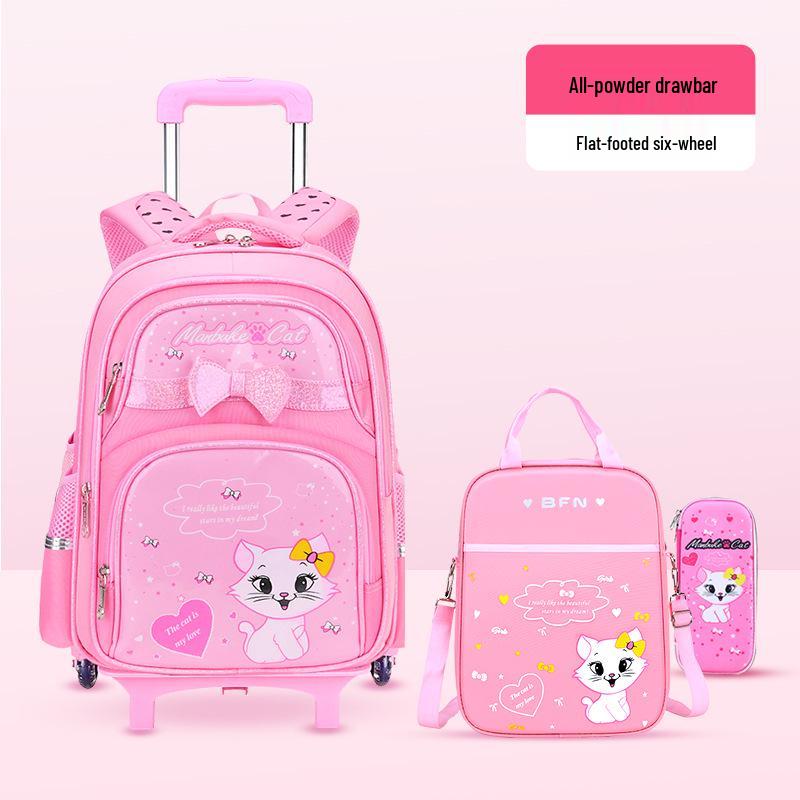 

6-колісний візок-рюкзак для підйому сходами для дівчаток, 2-6 класи, вік 7-12 років, велика місткість, водонепроникний, з функцією зменшення навантаження