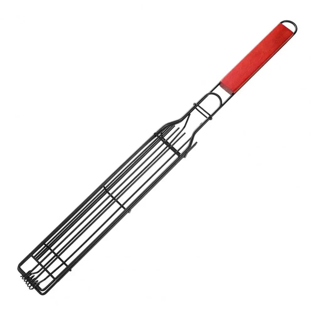 Camping Grillrost Faltbarer BBQ Grillkorb Robuster Antihaft-Netzrost Holzgriff Zubehör für Würstchen Fisch Gemüse BBQ