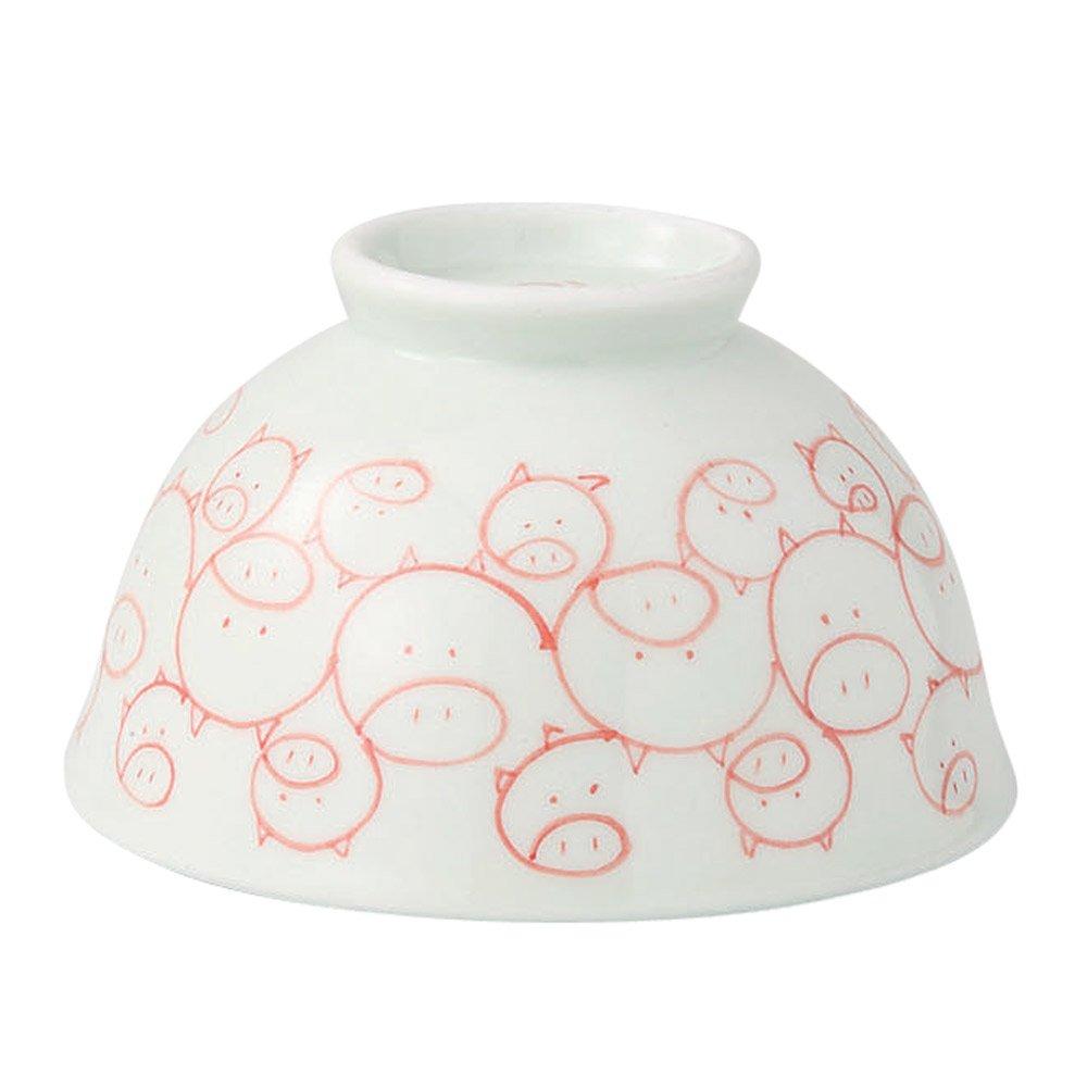 

Hasami Ware Lightweight Rice Bowl with Pig Arabesque 44667 (Medium) Pattern, Red, красный