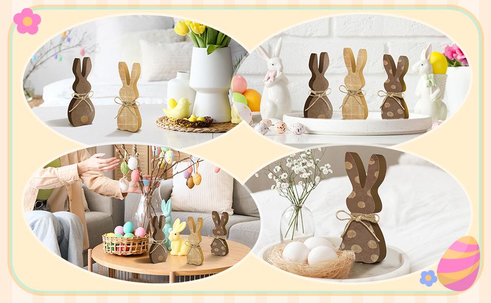 3 Pieces Of Wooden Easter Bunny Layered Tray Decoration dDesktop Center Wooden Crafts Ornament Holiday Gift