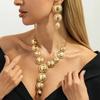 SHIXIN Luxury Glossy Round Pendant Necklace Drop Earrings Jewelry Set for Women Elegant Sexy Y-Shaped Long Chain Necklace Gifts