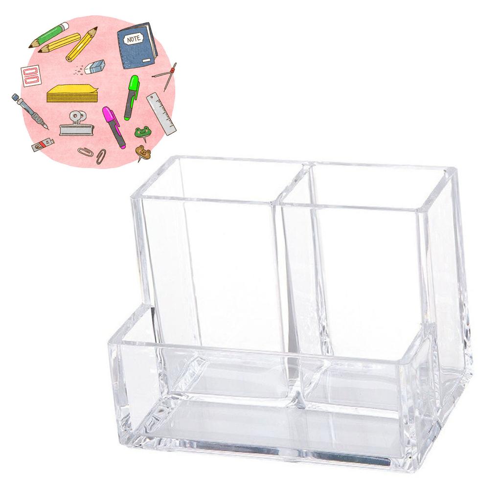 Transparent Acrylic Pen Holder 3 Compartment Large Capacity Students Desktop Storage Organizer for S