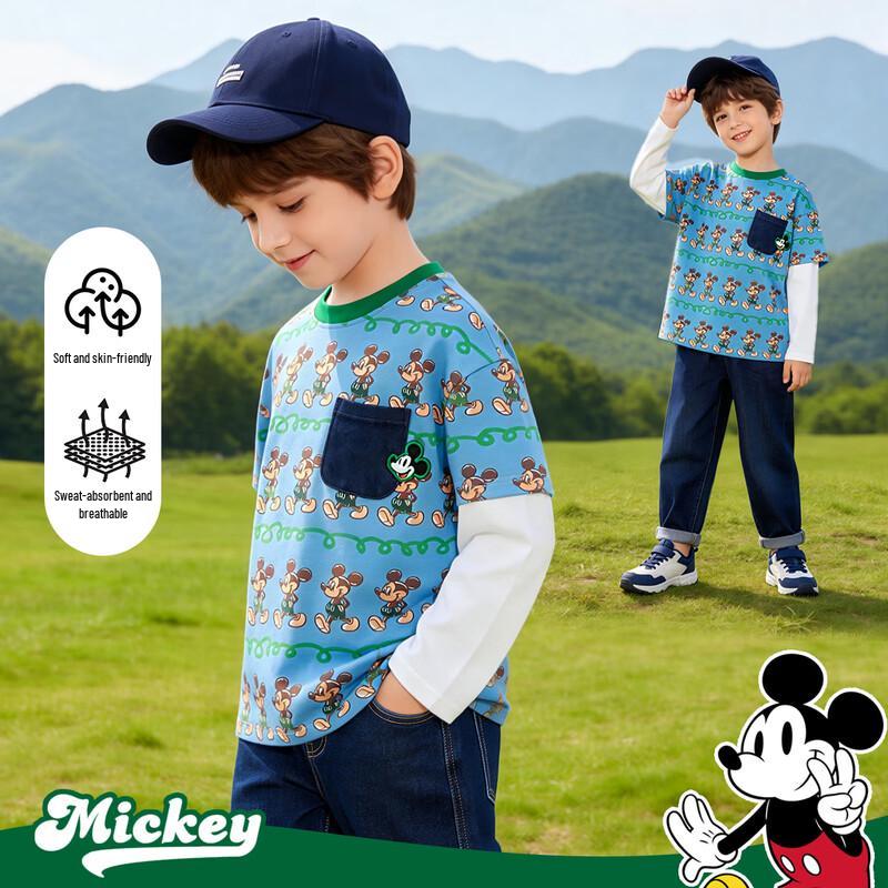 Disney Boys' Mickey Mouse Faux Layer Long Sleeve T-Shirt