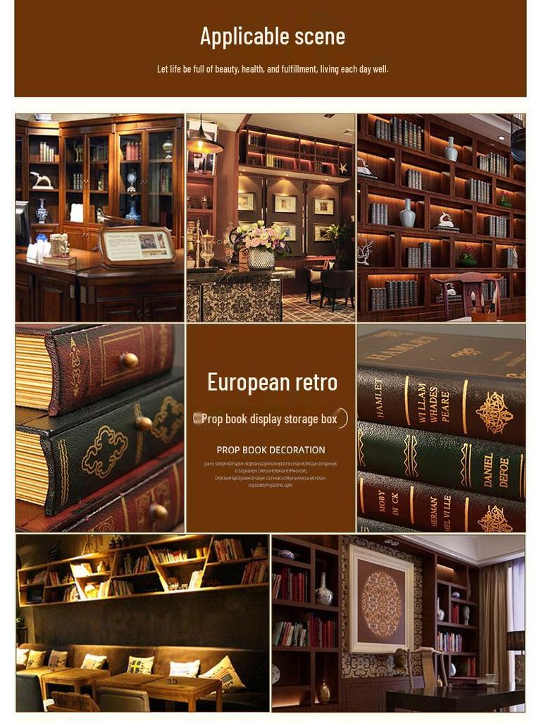 European Retro Faux Book Storage Box and Figurines for Office Decor