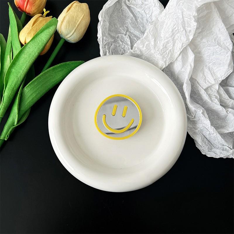 

Mobile Airbag Holder Back Mounted Smiley Face Mirror Portable Touch Up Suitable Niche Watching Binge Desktop Support Creative