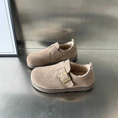 Retro Damen Winter neue Mode vielseitige matte weichsohlige Slipper Fleece verdickte Brotschuhe