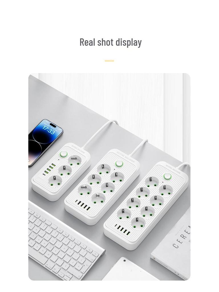 EU Standard USB Power Strip with German Socket and Switch