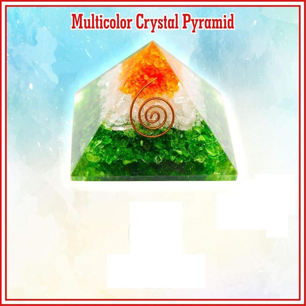 Resin Medium Size Multicolor Set of 1 Orgone Crystal Pyramid with Carnelian, Rock Crystal & Green Aventurine for Reiki Healing, Vastu Correction,