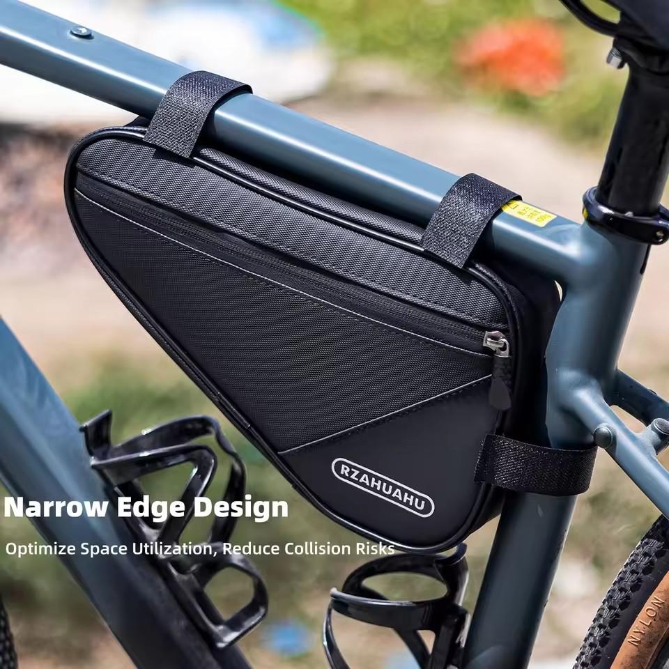 Bicycle Triangle Top Tube Bag, Narrow Edge Anti-collision Bike Frame Bag, Quick Release Straps for Road Bike Tool Storage