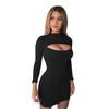 Spring Summer Fashion Full Sleeve Solid Dress Women Hollow Out Slim Hip Dress Ladies Zippers Sexy Dress