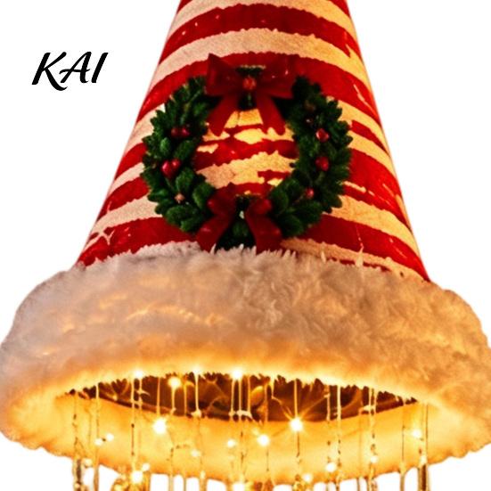 Reusable Xmas Ornaments Christmas Hat Hanging Lantern, Glowing Santa Cap Decorative Light with LED String Holiday Pendants And Pendants, Pendant