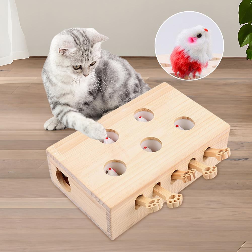 Wooden Whack-A-Mole Cat Toy Catch Mice Game Cat Enrichment Toys for Cats & Kittens