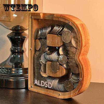 26 písmen anglické prasiatko Drevená krabička na mince Zásobník na peniaze Nádoba na mince Úložná škatuľka Stolná ozdoba Domáca výzdoba Remeslá Vianočný darček