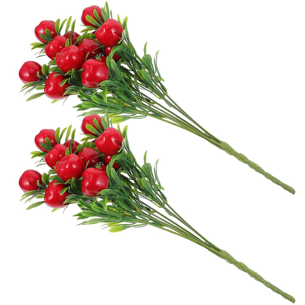 2 Stück Künstliche Äpfel Stiel Gefälschte Fruchtzweige Vasenfüllung Dekorationen Kunststoff DIY Baum Faux