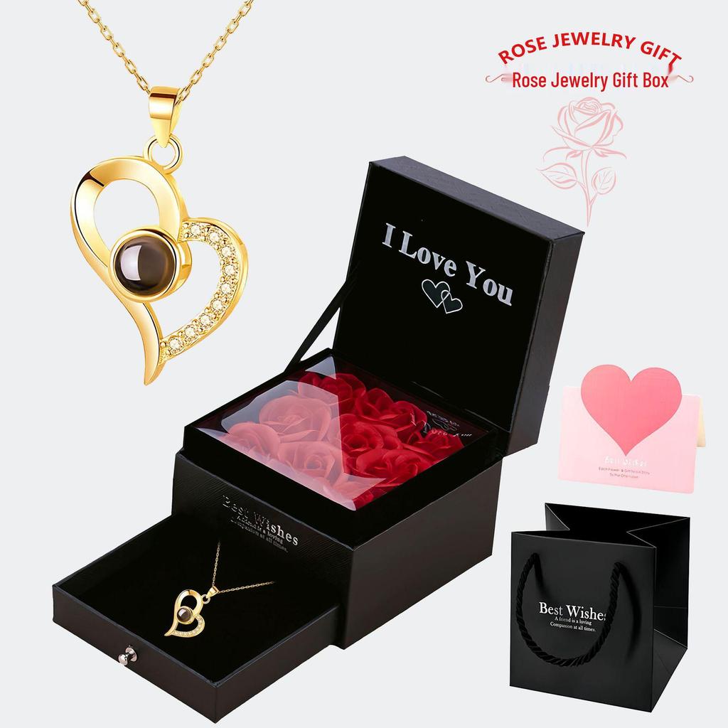 Projection Necklace with "I Love You" In 100 Languages - Peach Heart Pendant for Women, Fresh and Luxurious Design