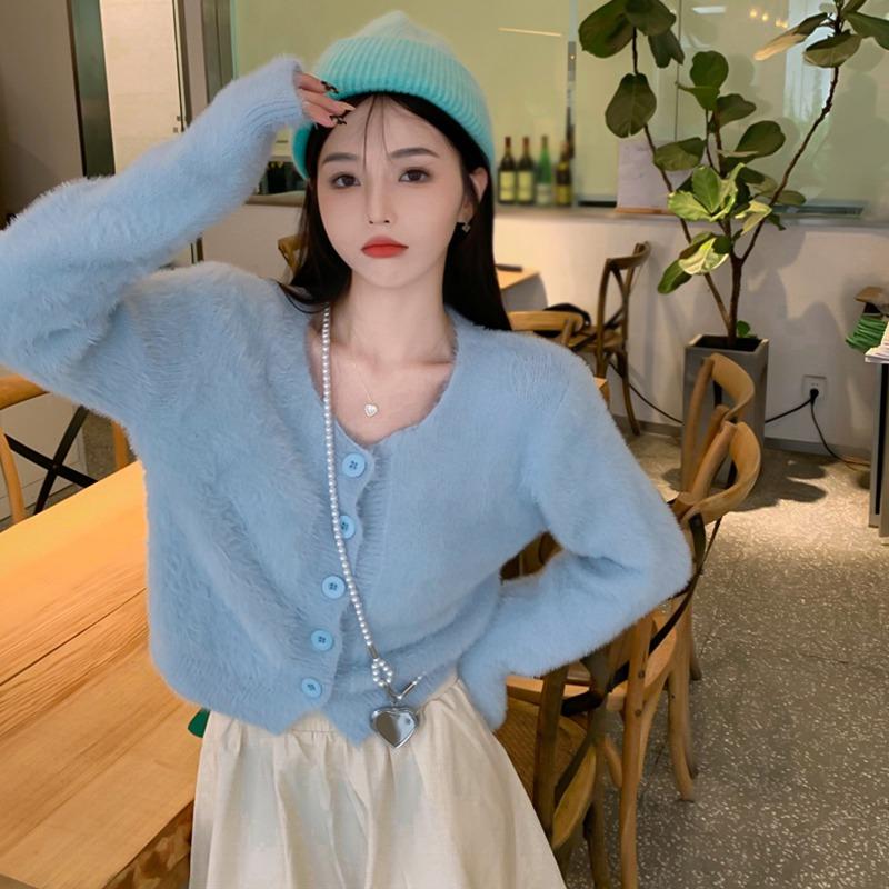 

Милый нежный мягкий свитер, укороченный кардиган, женский весенний вязаный универсальный девичий эстетичный свободный стильный отдых One Size