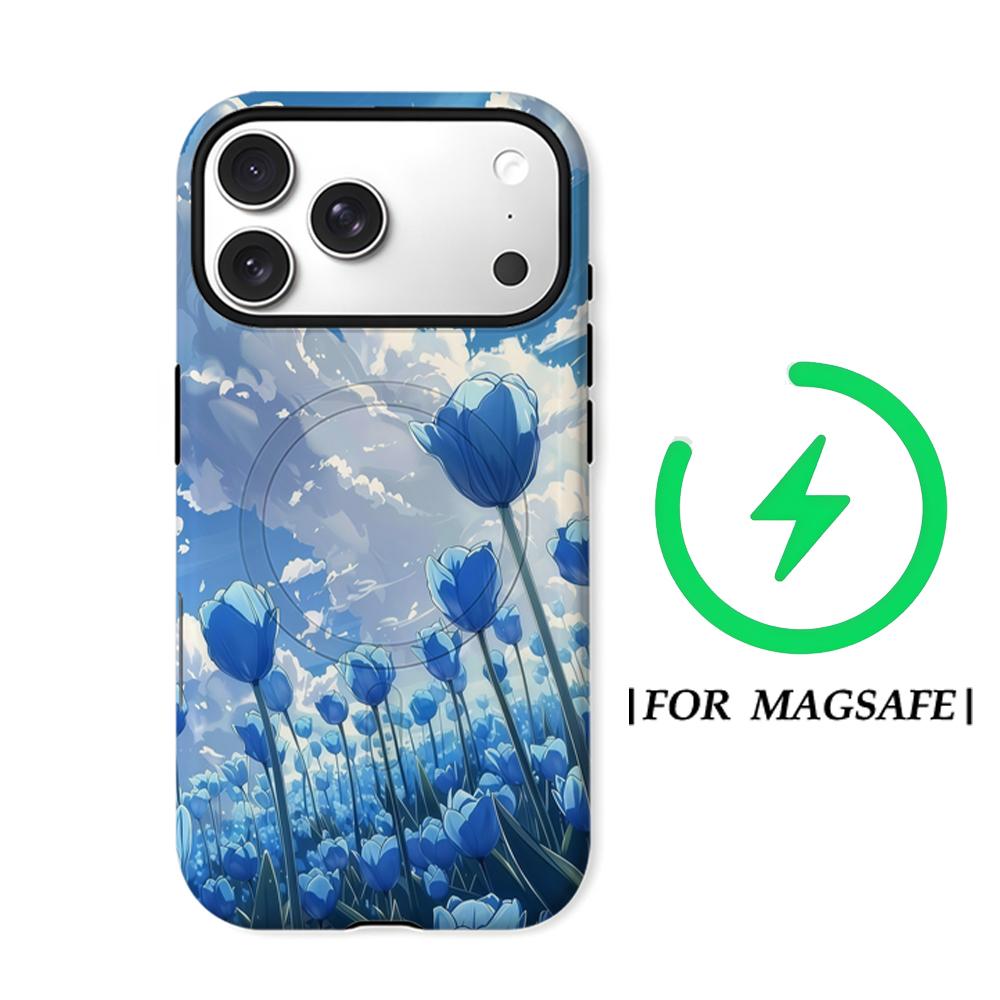 Blue TulipFor Magnetic Phone Case for IPhone 17 16 15 14 13 Pro Max Plus Single Double-layer Tough Case