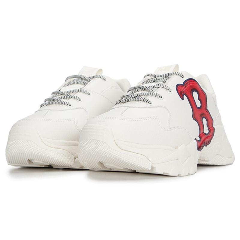 MLB Big Ball Chunky Cushioning Anti-Slip And Wear-Resistant Height Increasing Low-Top Chunky Sneakers Unisex White Red Sneakers 3ASHCS12N-43RDS