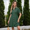 Women Short Sleeve Shirt Dress Button Down Collared Loose Fit Casual Mini Dress with Pockets Summer Style