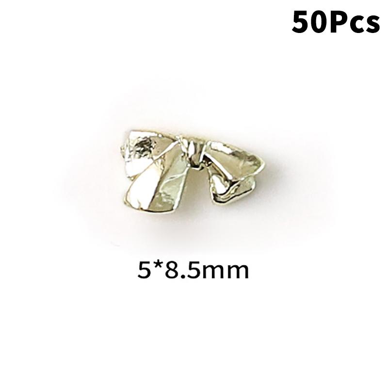 50 шт. Золотые/Серебряные/Белые Металлические Сплавы Бантики-Ленточки Наклейки на Ногти 3D Роскошные Металлические Бантики Детали для Маникюра Аксессуары для Маникюра