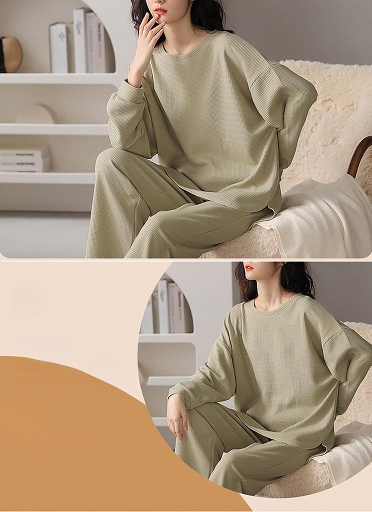 MiniAya Long Sleeve Cotton Pajamas Top and Perfect for and Cute and Solid and Gentle on the and Women's Set, Pants, Fall, Spring, Winter. Loungewear,