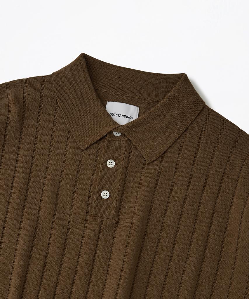 OUTSTANDING Hs Stripe Knit Collar Shirt_Brown