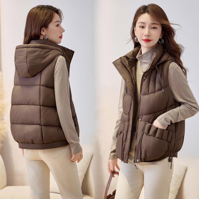 Womens Hooded Puffer Vest Lightweight Warm Cotton Blend Outerwear Casual Loose Fit Fall Winter