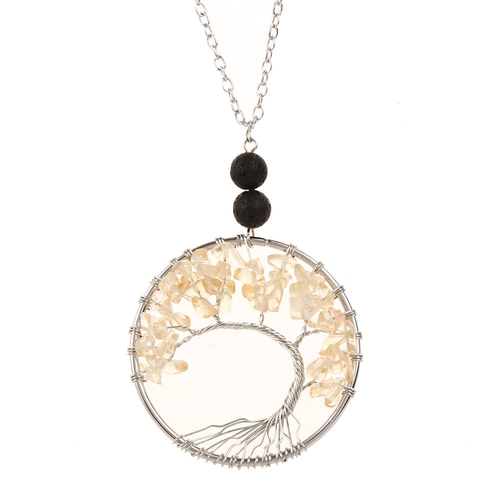 Натуральный камень Агат Дерево Жизни Ожерелье с Кристаллом Вулканическая Порода