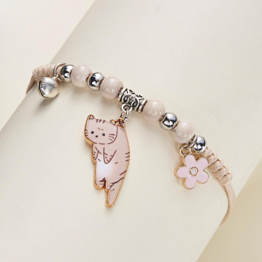 Urocze kreskówkowe zwierzątko Kot Kwiaty Bransoletki dla Kobiet Słodki Gwiazdka Kotek Pleciona Bransoletka Węzeł Szczęścia Biżuteria Przyjaźni Prezent